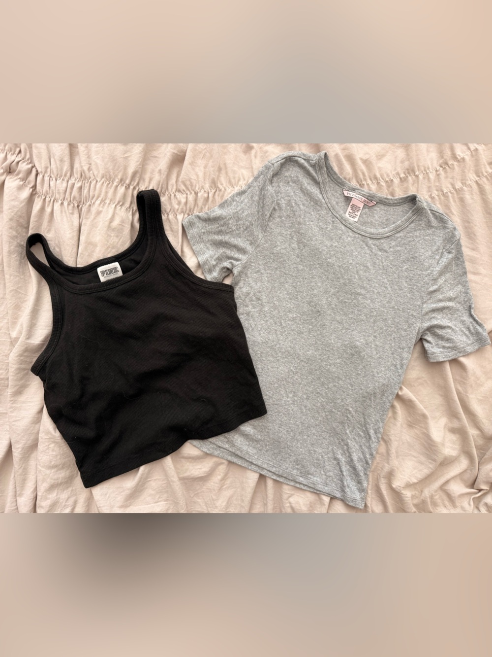 PINK Victoria's Secret Black Ribbed Tank + Gray Fitted Tee